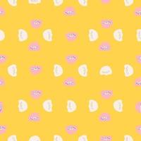Bloom nature seamless pattern with white and pink poppy flowers elements. Yellow bright background. vector