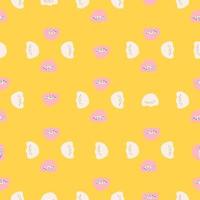 Bloom nature seamless pattern with white and pink poppy flowers elements. Yellow bright background. vector