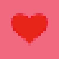 Red heart. Love message. Happy Valentines Day poster in pixel art vector