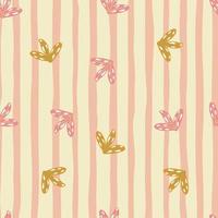 Nature seamless pattern with random abstract leaf silhouettes print. Pink pastel striped background. vector