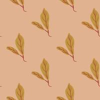 Autumn seamless pattern with orange leaves print. Foliage ornament on pink pale background. Nature artwork. vector