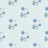 Floral daisy shapes seamless pattern. Creative stylized art work in soft blue tones. Background with dots. vector