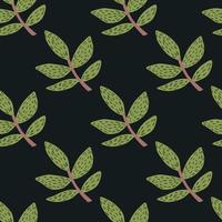 Doodle branches with leaves seamless pattern on black background. Decorative ornamental spring endless wallpaper. vector