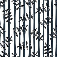 Black branch seamless pattern on stripe background. Scandinavian floral ornament. Simple botanical backdrop. vector