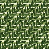 Forest seamless pattern with diagonal foliage ornament. Light stripped background. Botanic artwork in green tones. vector