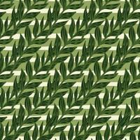 Forest seamless pattern with diagonal foliage ornament. Light stripped background. Botanic artwork in green tones. vector