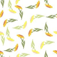 Summer natural seamless pattern with yellow flowers ornament. White background. Floral print. vector