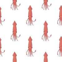 patrón sin costuras de vida salvaje aislado con formas de calamar bajo el agua. impresión roja sobre fondo blanco. vector