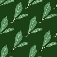 Simple botanic seamless pattern with doodle leaves elements. Green palette floral artwork. vector