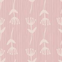 Nature seamless flowers shapes pattern. Floral motif in light tone on pink stripped background. vector