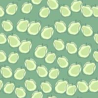 Decorative seamless pattern with little green apple fruit print. Green background. Doodle simple style. vector