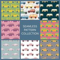 Set of hand drawn car seamless pattern. Collection cars pattern in doodle style. vector