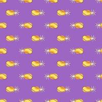 Orange and yellow colored pineapples shapes seamless pattern. Pastel purple background. Simpel print. vector