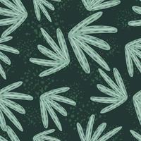 Vintage seamless pattern with random pastel tones foliage abstract print. Dark green background with splashes. vector