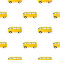 Vector simple yelow school bus seamless pattern. Isolated in white background