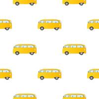 Vector simple yelow school bus seamless pattern. Isolated in white background