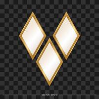 Composition of mirrors in the shape of a rhombus with a gold frame. Realistic style. Vector illustration.