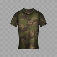 vista frontal de camiseta realista de camuflaje. camiseta con espacio para un logo o estampado. ilustración vectorial vector