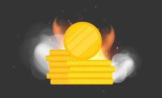 Gold coins on fire. Element for the design of posters and banners on the theme of money and finance, as well as games. Vector. vector