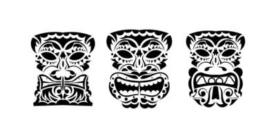 Set of masks in the ornament style. Polynesian, Maori or Hawaiian tribal patterns. Vector