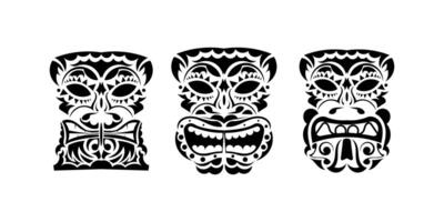 Set of masks in the ornament style. Polynesian, Maori or Hawaiian tribal patterns. Vector