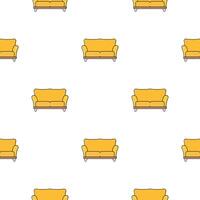 Seamless pattern with a yellow sofa. Minimalism background with flower pots and triangles. Line art. vector
