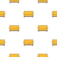 Seamless pattern with a yellow sofa. Minimalism background with flower pots and triangles. Line art. Vector