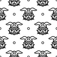 Seamless pattern with a black outline of a viking head. Good for backgrounds, textiles, brown paper, and postcards. Vector