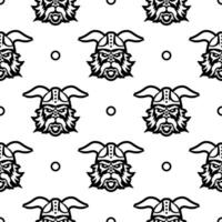 Seamless pattern with a black outline of a viking head. Good for backgrounds, textiles, brown paper, and postcards. Vector