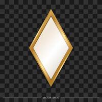 Diamond-shaped mirror with gold frame. Realistic style. Vector illustration.