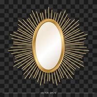 Golden mirror with rays on a black background vector