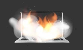 The laptop is on fire. Element for the design of advertising posters and banners on the theme of mobile equipment repair. Vector. vector