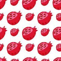 Isolated seamless pattern with red garnets. Doodle pomegranate fruit print on white background. vector