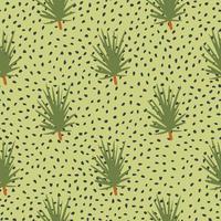 Green colored coniferous branches seamless doodle pattern. Olive light dotted background. Tree foliage backdrop. vector