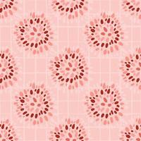 Simple african seamless patern with dot circles. Traditional ornament on soft pink background with check. vector