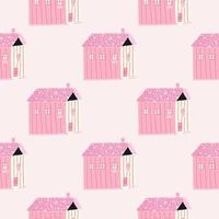 House silhouette seamless pattern. Doodle architecture pink ornament on light background. vector