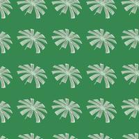 Grey abstract palm licuala leaf ornament seamless pattern. Bright green background. Nature foliage print. vector
