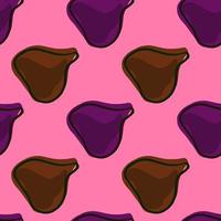 Hand drawn seamless pattern with brown and purple fig ornament. Pink background. Sweet food print. vector