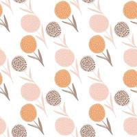 Dandelion silhouettes isolated seamless pattern. Hand drawn flowers in pink, orange and purple pastel tones on white background. vector