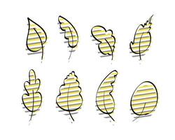 Set of stylish hand-drawn leaves with yellow-gray glitch effect. Elements for the design of postcards, books, menus or advertising. Isolated on white background. vector