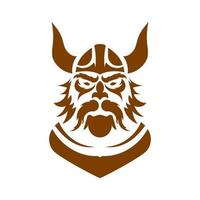 Viking head vector image. Head of bearded viking warrior with horned helmet.