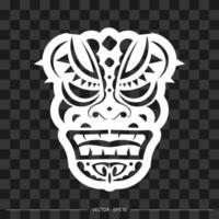 Totem in the shape of a face made of patterns. The contour of the face or mask of a warrior. Polynesian, Hawaiian or Maori patterns. For T-shirts and prints. Vector illustration.