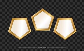 Composition of Mirrors in the shape of a pentagon with a golden frame. Realistic style. Vector illustration.