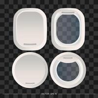 Set of Realistic gray portholes isolated on a white background. Open and closed window of a spaceship or airplane. Vector illustration