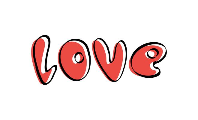 Lettering LOVE on a white background. Freehand doodle style font. For T-shirts and postcards. .