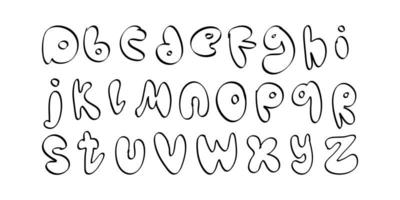Freehand doodle style font. Alphabet with rounded blown letters. Good for postcards, posters, menu designs or children's books. Vector illustration.