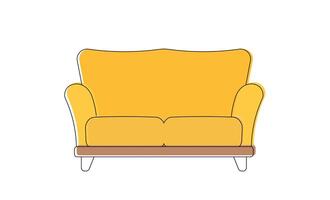 Yellow sofa in line art style. Icon isolated on white background. Vector. vector