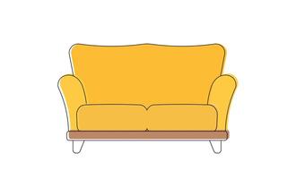 Yellow sofa in line art style. Icon isolated on white background. Vector. vector