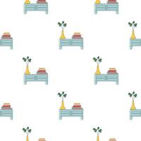 Bedside table Furniture Seamless Pattern. Thin Line art. For backgrounds, websites, textiles, postcards and books. vector