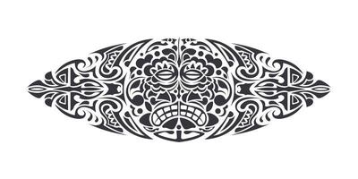Hawaiian or Polynesian style tattoos. Good for the back or chest. Mask of the gods. Traditional tribal ornament. Handmade. Vector illustration.